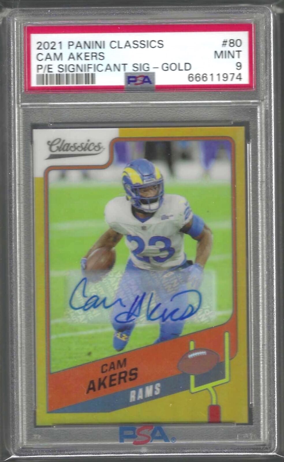 CAM AKERS 2021 PANINI CLASSICS GOLD PRIZM AUTO #D 8/50 PSA 9 MINT POP 2