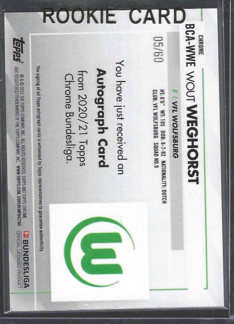 WOUT WEGHORST 2020-21 TOPPS CHROME BUNDESLIGA GOLD REFRACTOR AUTO RC #D /60