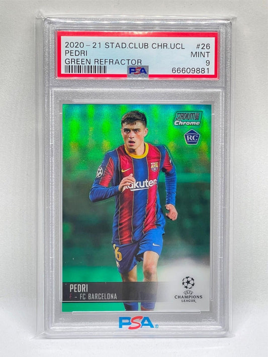 PEDRI 2020-21 STADIUM CLUB CHROME UCL GREEN REFRACTOR RC #D 50/99 PSA 9 POP 5