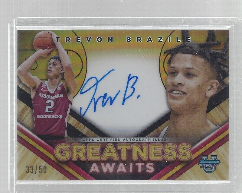 TREVON BRAZIL 2023 BOWMANS BEST GREATNESS AWAITS GOLD REFRACTOR ONCARD AUTO /50