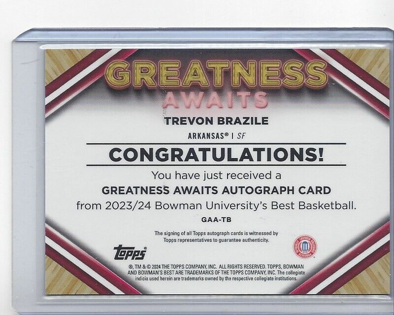 TREVON BRAZIL 2023 BOWMANS BEST GREATNESS AWAITS GOLD REFRACTOR ONCARD AUTO /50