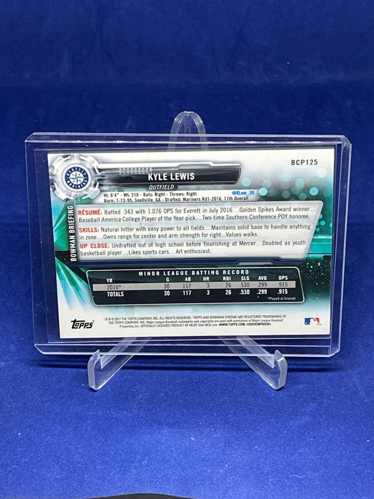KYLE LEWIS 2017 BOWMAN CHROME PROSPECT #125