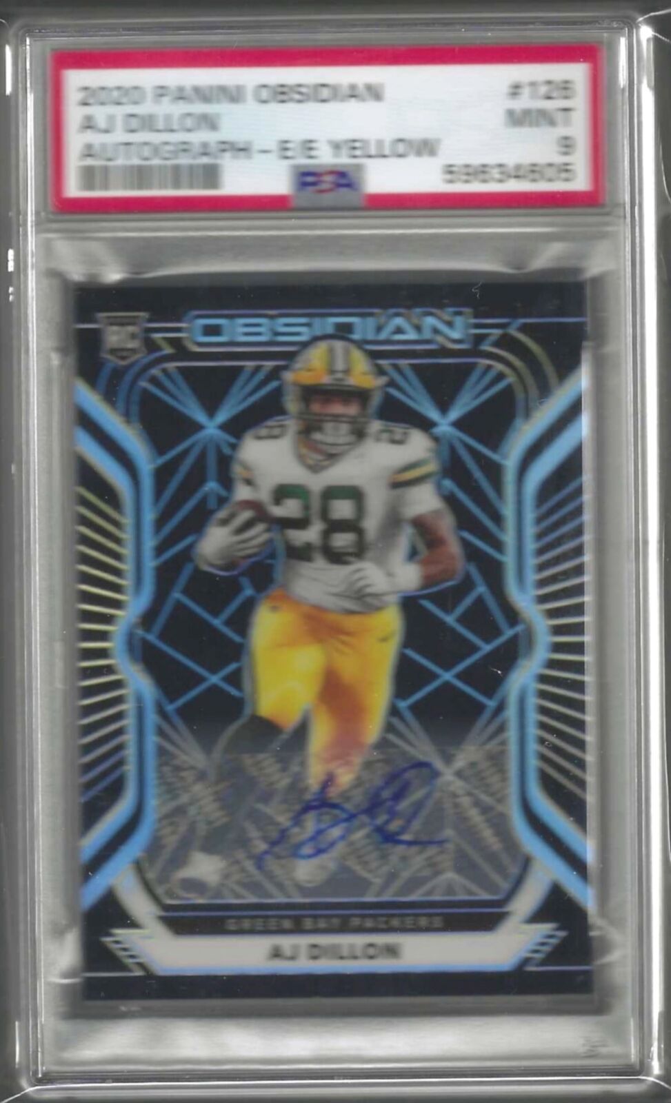 AJ DILLON 2020 PANINI OBSIDIAN YELLOW ETCH AUTO RC #D 1/25 PSA 9 MINT POP 1/1