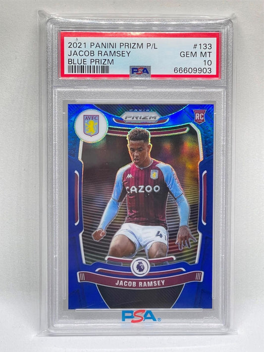 JACOB RAMSEY 2021-22 PANINI PRIZM EPL BLUE PRIZM RC #D 186/340 PSA 10 GEM POP 4