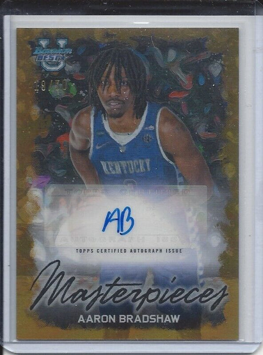 AARON BRADSHAW 2023 BOWMANS BEST UNIVERSITY MASTERPIECES GOLD REFRACTOR AUTO /50