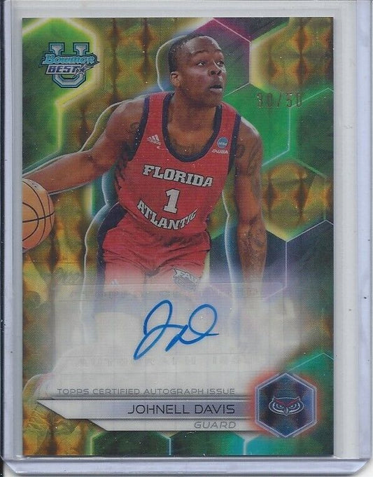 JOHNELL DAVIS 2023 BOWMAN'S BEST UNIVERSITY GOLD GEOMETRIC REFRACTOR AUTO /50