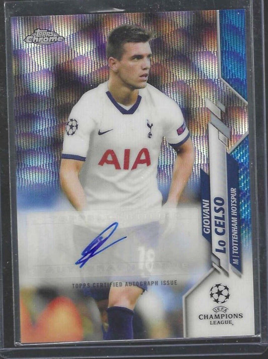 GIOVANI LO CELSO 2019-20 TOPPS CHROME UEFA BLUE WAVE REFRACTOR AUTO #D 21/75