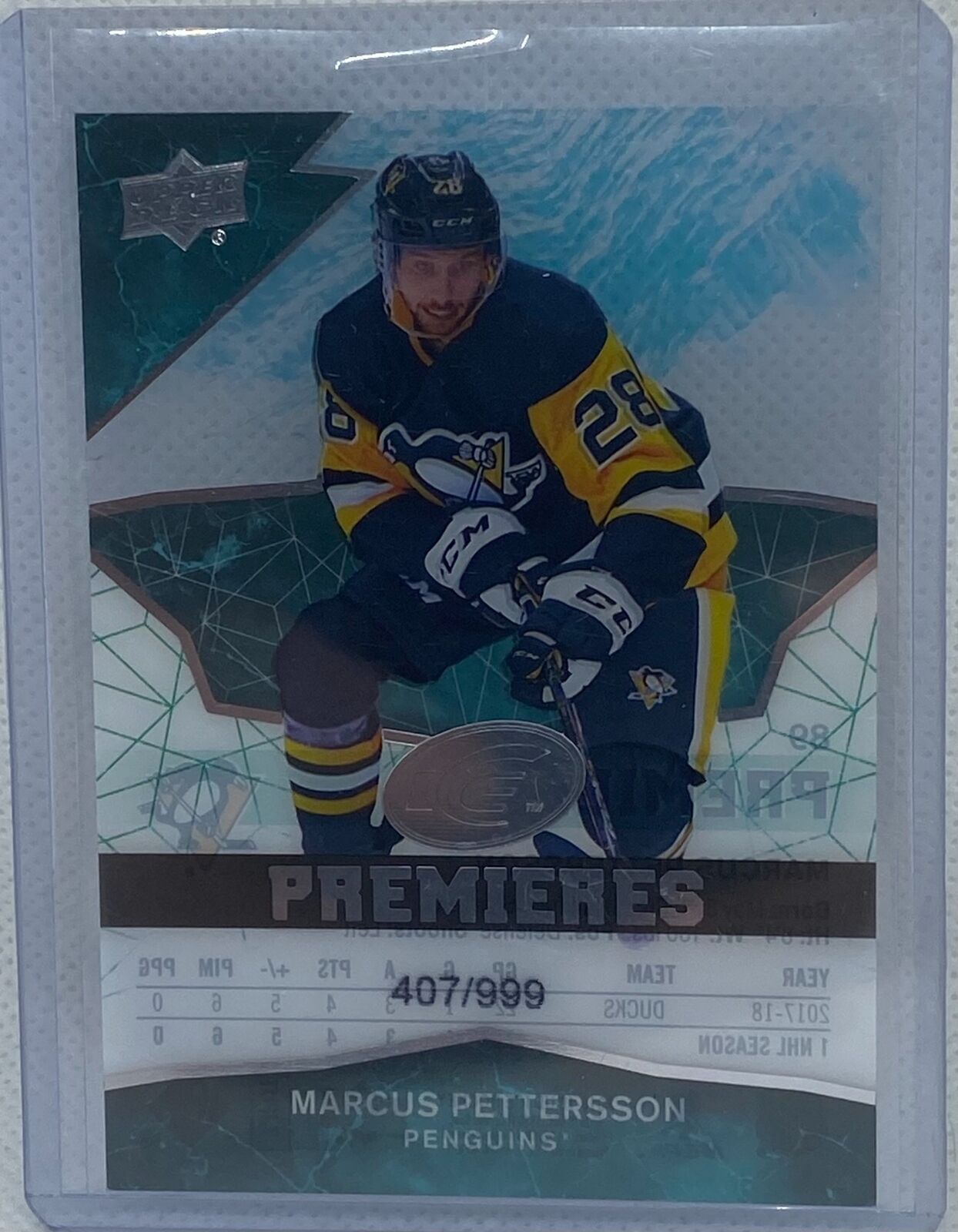 MARCUS PETTERSSON 2018-19 UPPER DECK ICE PREMIERES LEVEL 4 RC #D 407/999