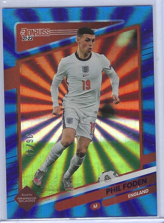 PHIL FODEN 2021-22 PANINI DONRUSS ROAD TO QATAR BLUE LASER #D 36/49
