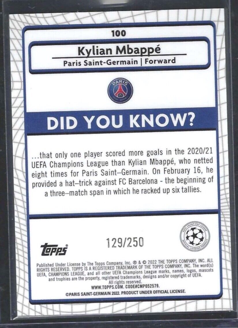 KYLIAN MBAPPE 2021-22 TOPPS MERLIN ATOMIC CRACKED ICE REFRACTOR #D 129/250