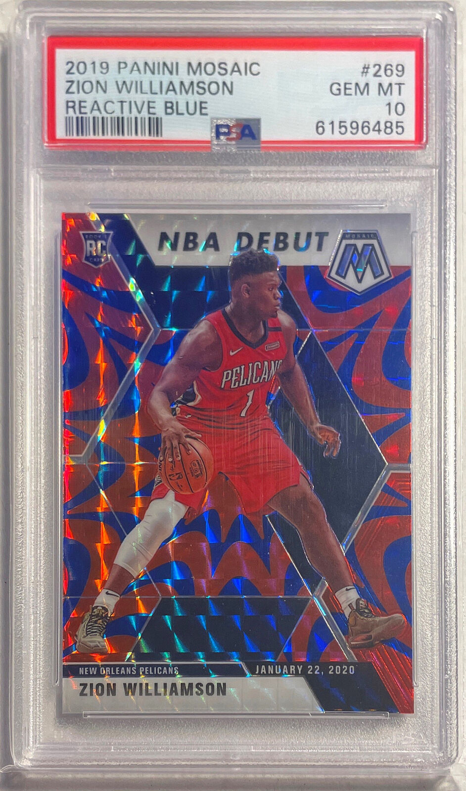 ZION WILLIAMSON 2019-20 PANINI MOSAIC REACTIVE BLUE PRIZM RC #269 PSA 10 GEM