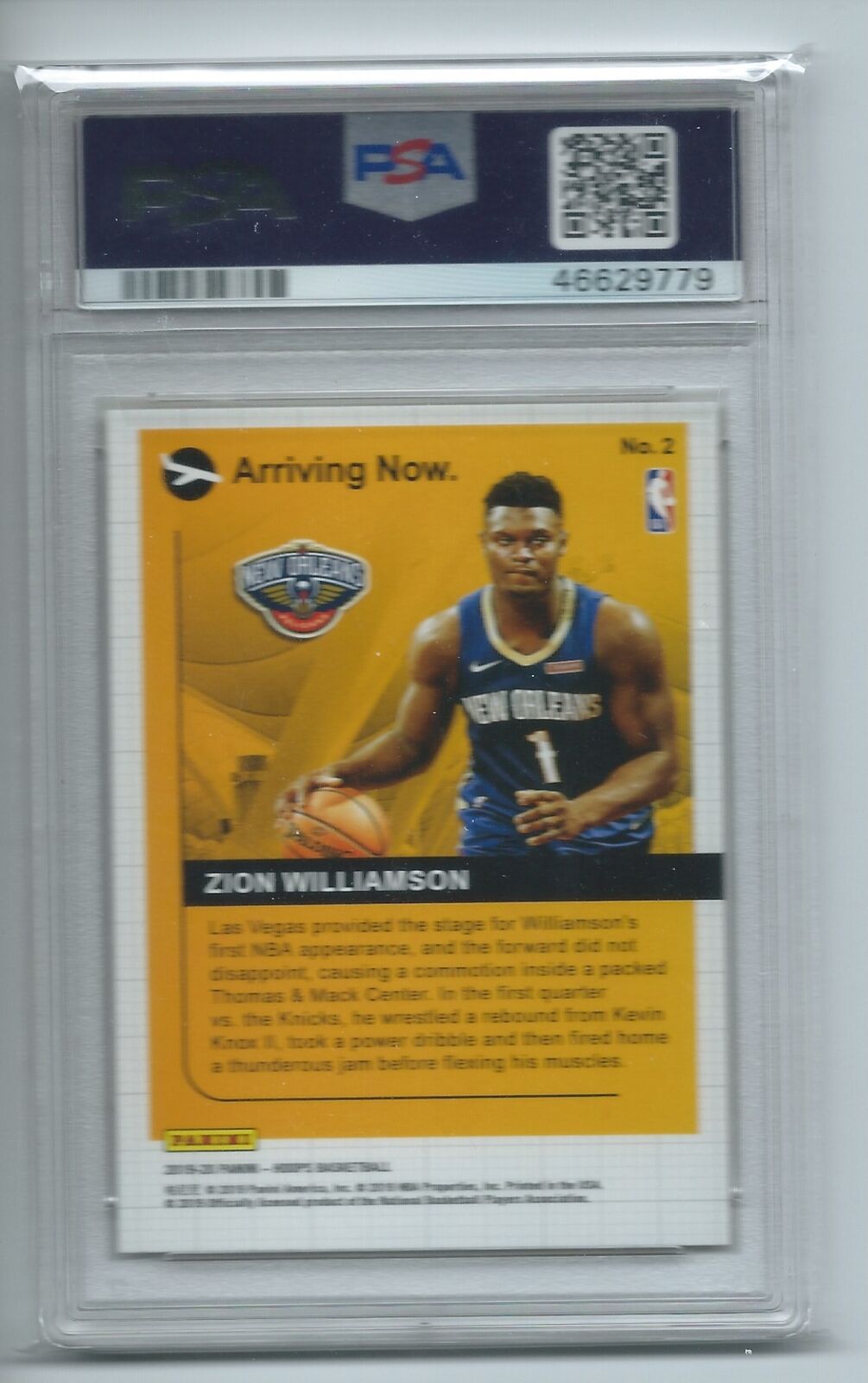 ZION WILLIAMSON 2019-20 PANINI HOOPS ARRIVING NOW RC #2 PSA 10 GEM MINT