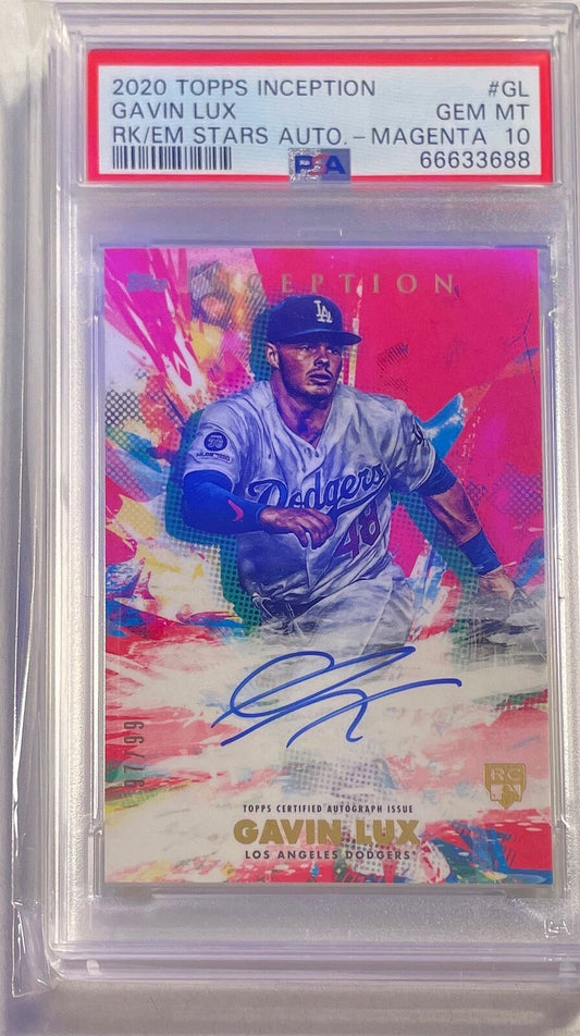 GAVIN LUX 2020 TOPPS INCEPTION STARS MAGENTA AUTO RC #D 97/99 PSA 10 GEM POP 6