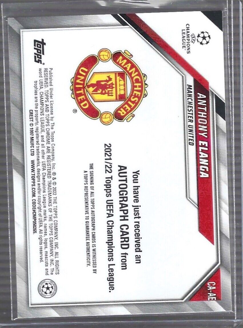 ANTHONY ELANGA 2021-22 TOPPS CHROME UEFA SILVER REFRACTOR ROOKIE AUTO RC #CA-AE