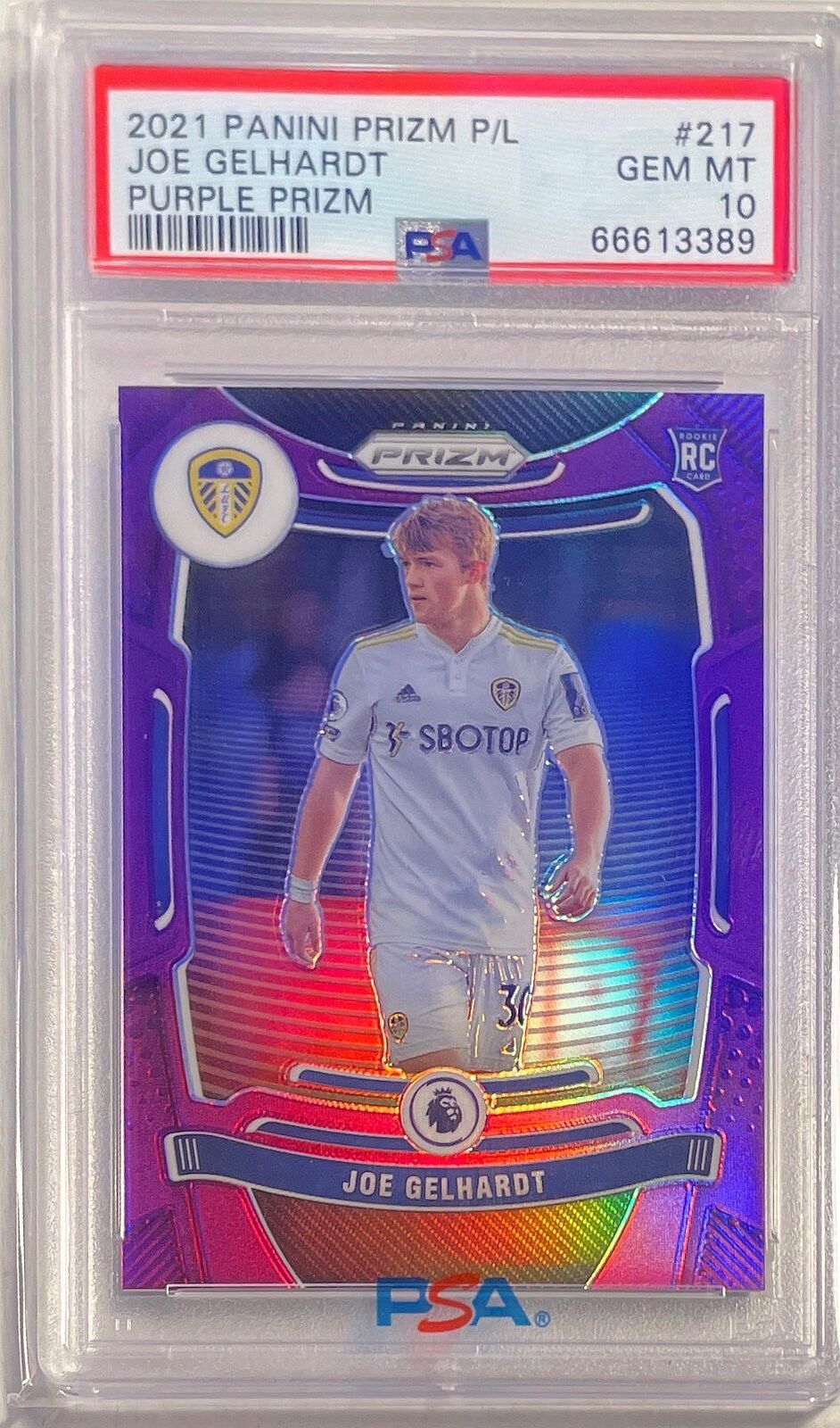 JOE GELHARDT 2021-22 PANINI PRIZM EPL PURPLE PRIZM RC #D 66/99 PSA 10 GEM POP 3
