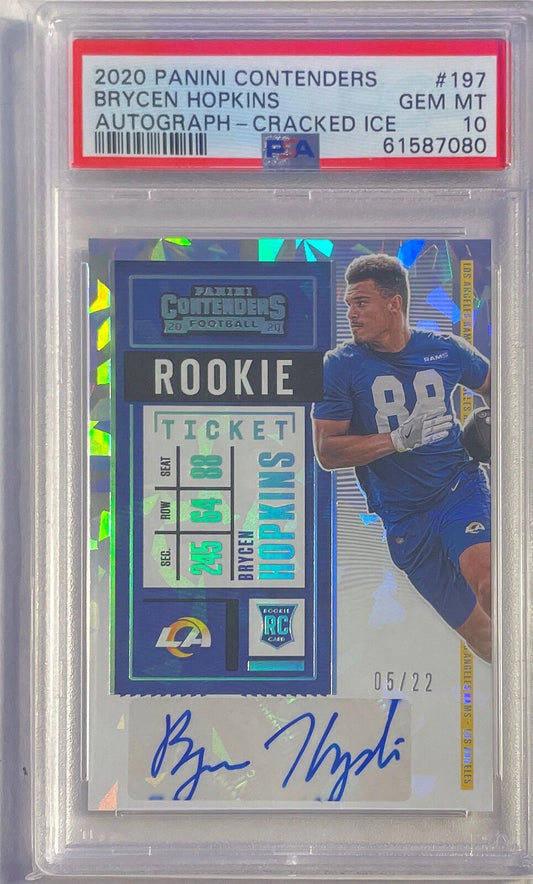 BRYCEN HOPKINS 2020 CONTENDERS CRACKED ICE AUTO RC #D 5/22 PSA 10 GEM MINT POP 1