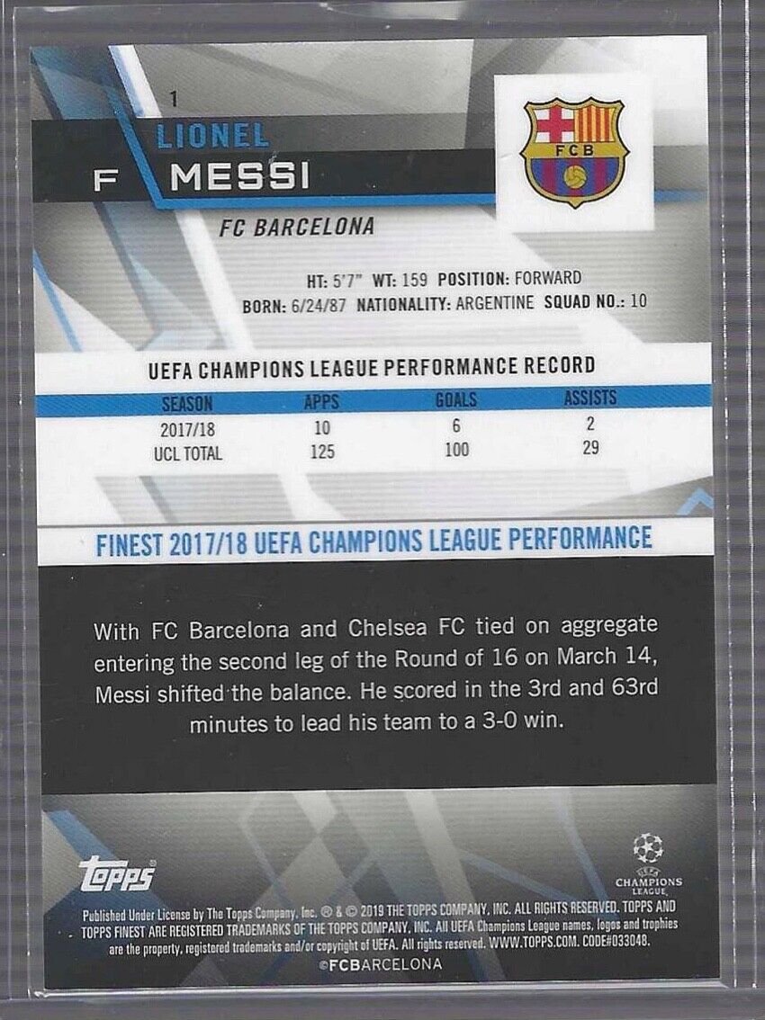 LIONEL MESSI 2018-19 TOPPS FINEST UEFA PURPLE REFRACTOR #D 018/250