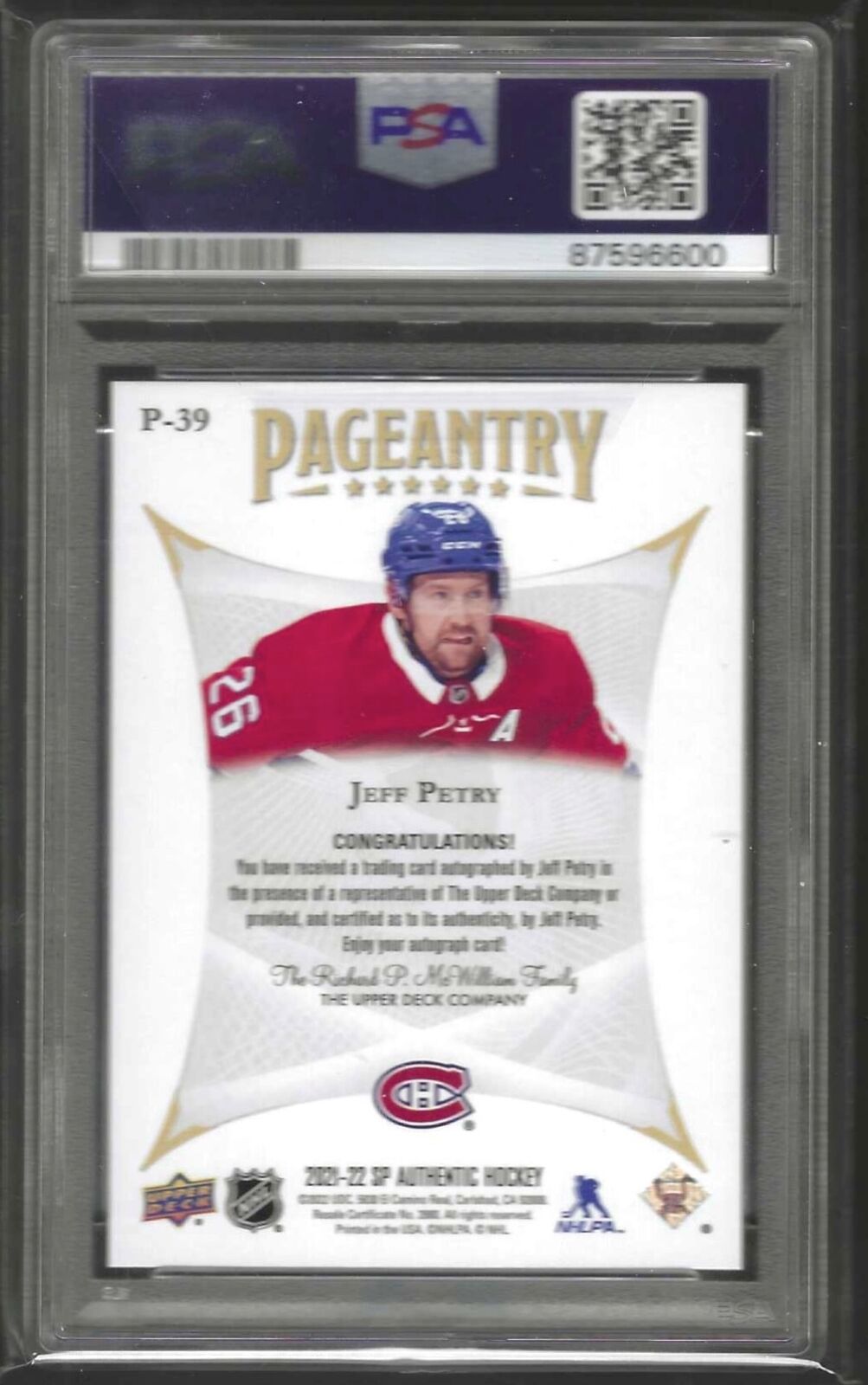JEFF PETRY 2021 SP AUTHENTIC PAGEANTRY ROOKIE AUTO RC #39 PSA 9 MINT POP 2