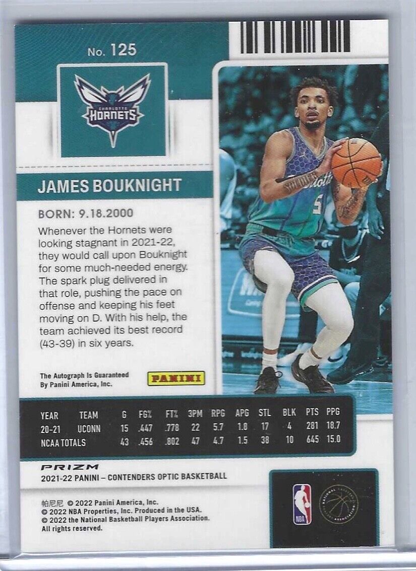 JAMES BOUKNIGHT 2021-22 PANINI OPTIC CONTENDERS SILVER PRIZM ROOKIE AUTO RC #125