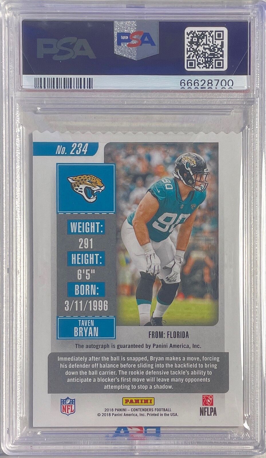 TAVEN BRYAN 2018 CONTENDERS ROOKIE TICKET STUB AUTO RC #D 37/90 PSA 9 POP 1/1