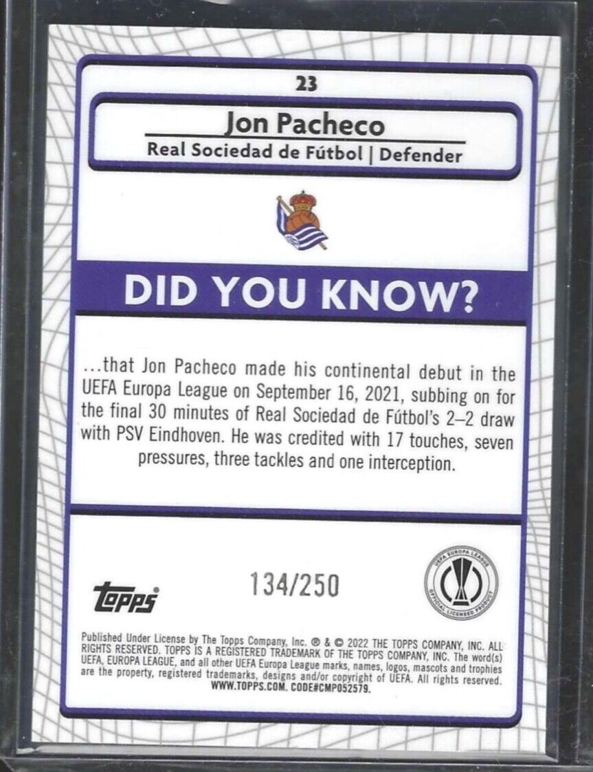 JON PACHECO 2021-22 TOPPS MERLIN ATOMIC CRACKED ICE REFRACTOR RC #D 134/250
