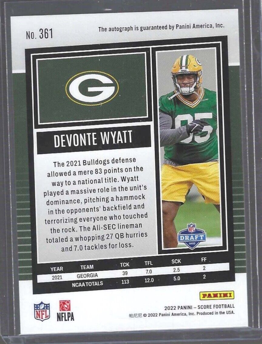 DEVONTE WYATT 2022 PANINI SCORE ROOKIE AUTO RC #361