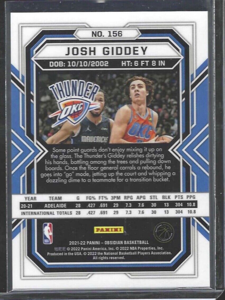 JOSH GIDDEY 2021-22 PANINI OBSIDIAN PULSAR PRIZM ROOKIE SP RC #156