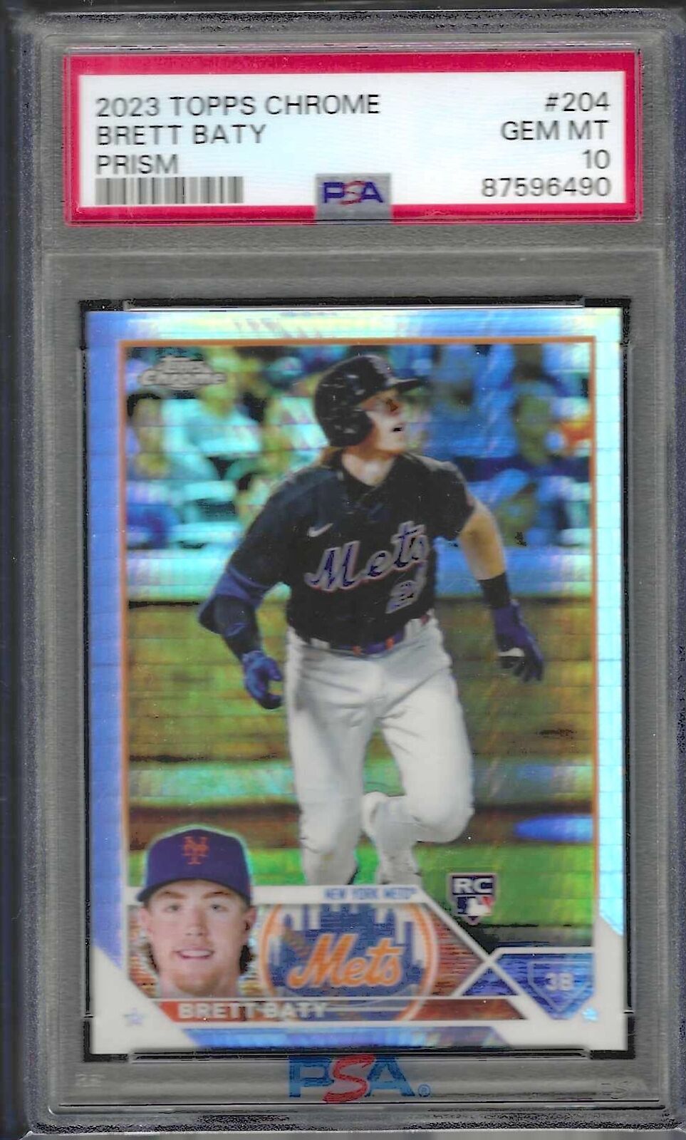 BRETT BATY 2023 TOPPS CHROME ROOKIE PRISM REFRACTOR RC #204 PSA 10 GEM MINT
