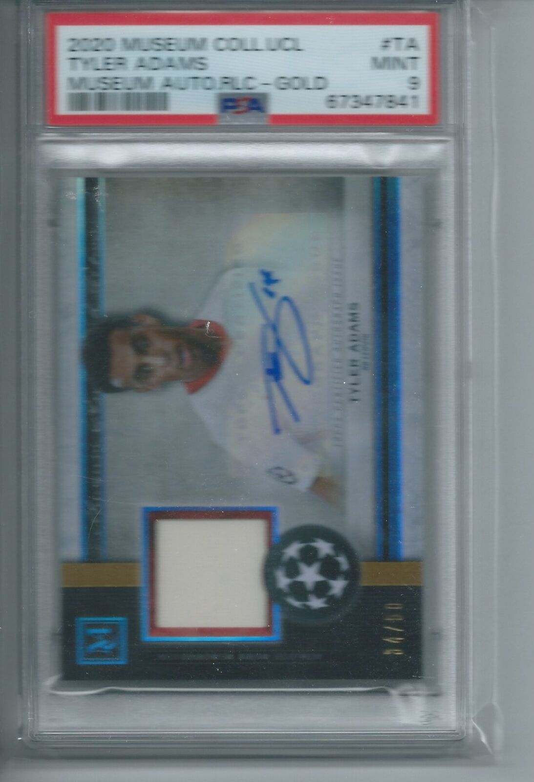TYLER ADAMS 2020-23 MUSEUM COLLECTION UCL GOLD JERSEY AUTO 34/50 PSA 9 POP 1/1