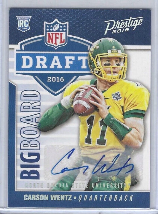 CARSON WENTZ 2016 PANINI PRESTIGE BIG BOARD ROOKIE AUTO RC #D 91/100