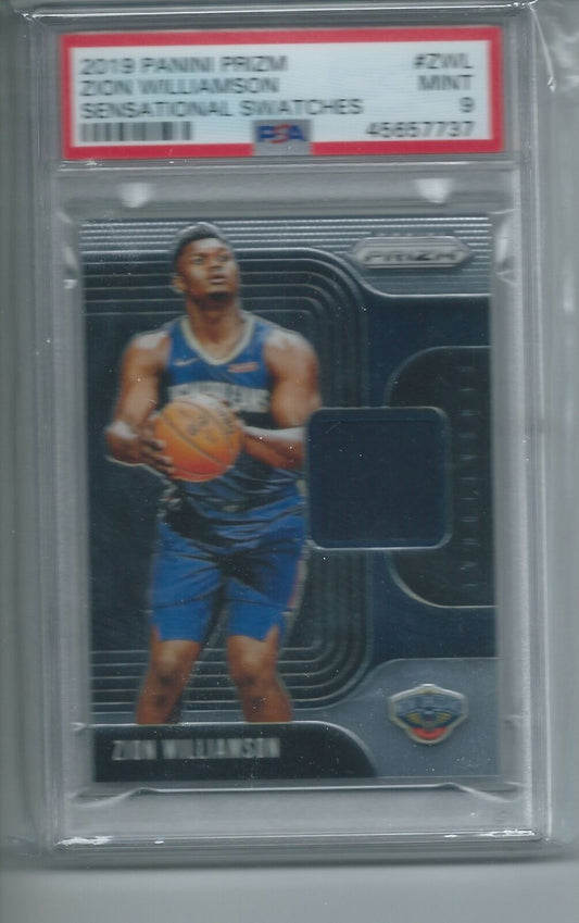 ZION WILLIAMSON 2019-20 PANINI PRIZM SENSATIONAL SWATCHES JERSEY RC PSA 9 MINT
