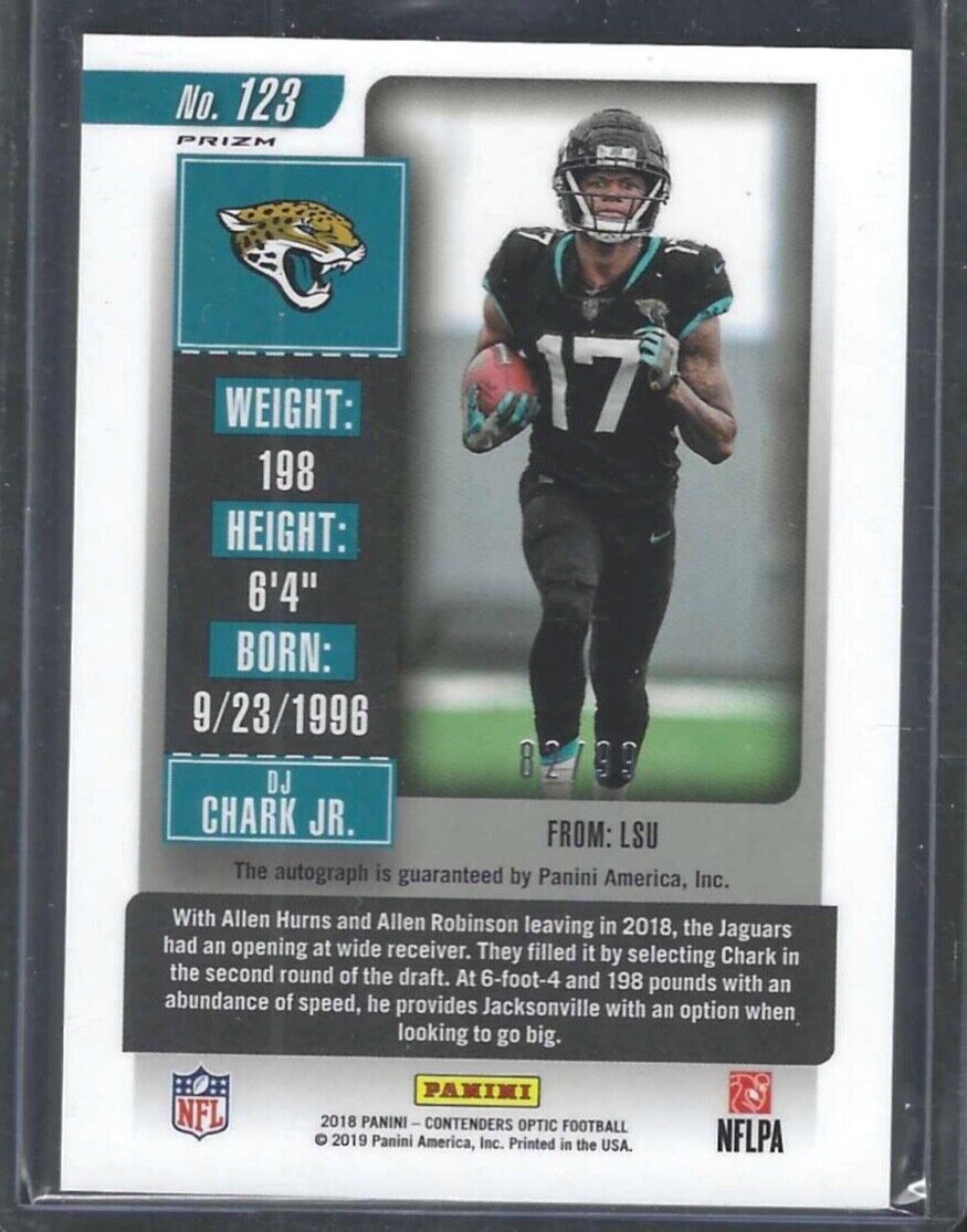 DJ CHARK 2018 PANINI OPTIC CONTENDERS PURPLE PRIZM ROOKIE TICKET AUTO RC #D /99
