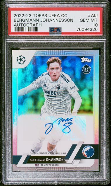 ISAK BERGMANN JOHANNESSON 2022-23 TOPPS UEFA CLUB AUTO RC PSA 10 GEM MINT POP 3