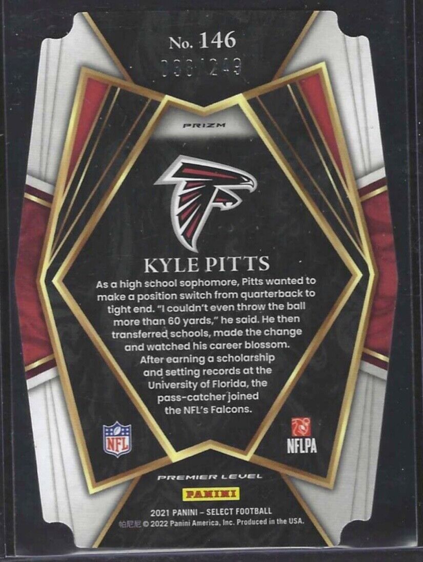 KYLE PITTS 2021 PANINI SELECT PREMIER LEVEL DIE CUT ORANGE PRIZM RC #D 038/249