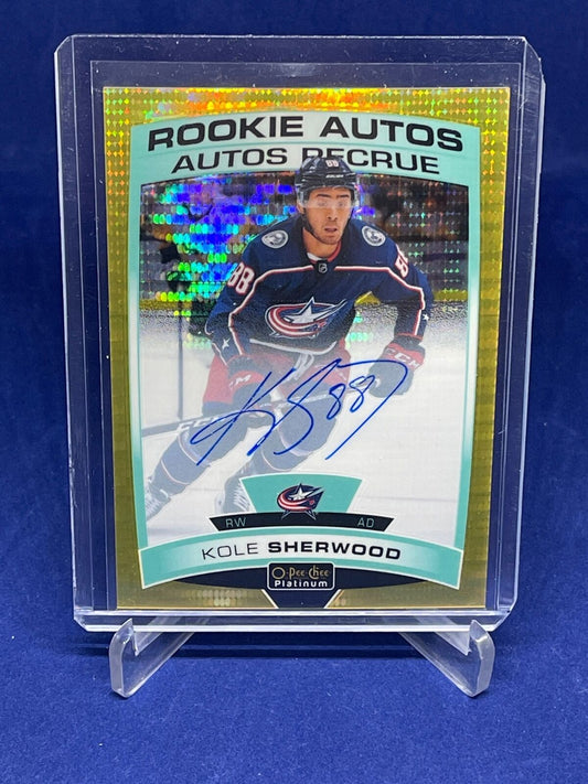 KOLE SHERWOOD 2019-20 O-PEE-CHEE PLATINUM SEISMIC GOLD PULSAR AUTO RC #D 14/25