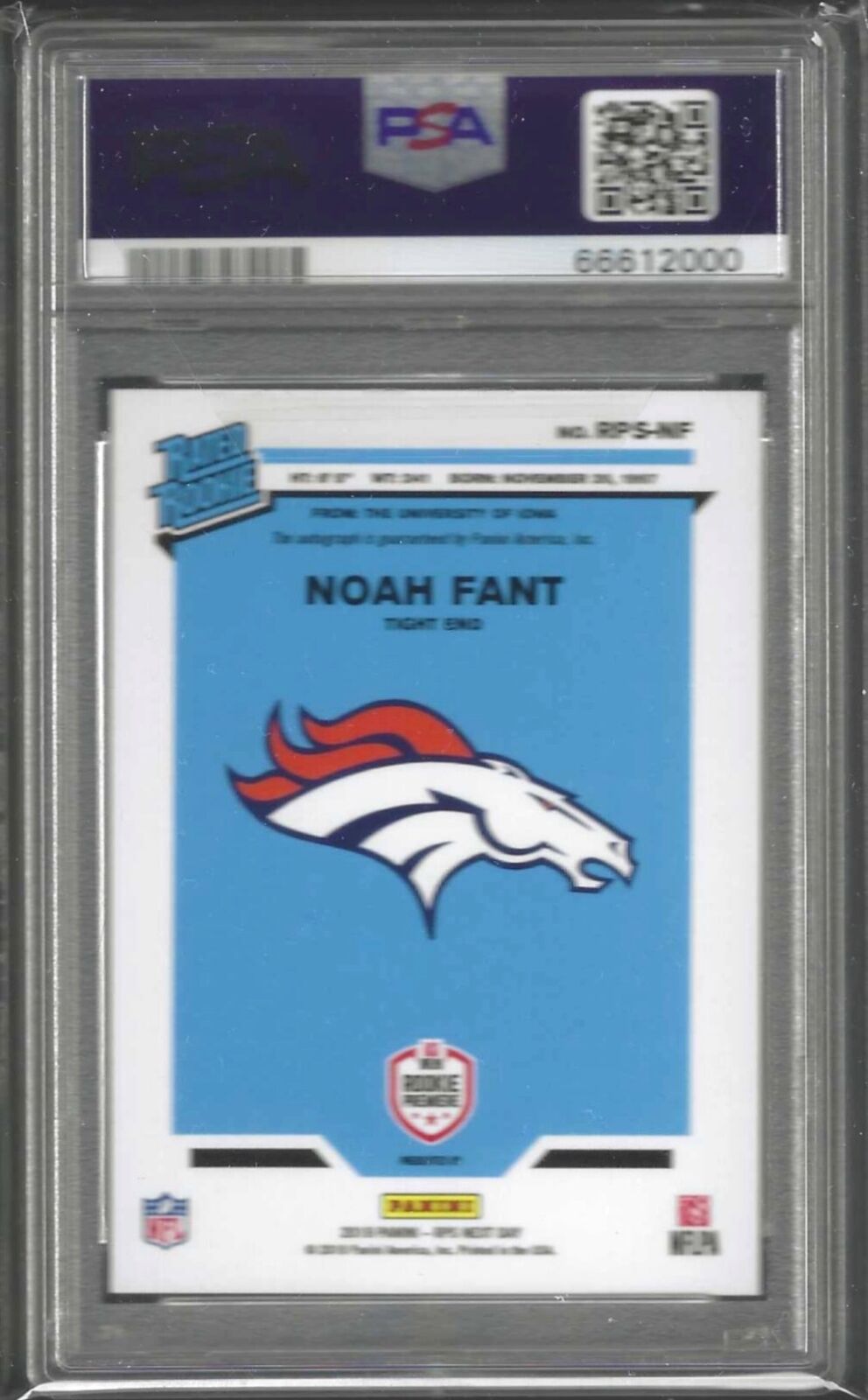 NOAH FANT 2019 PANINI NATIONAL CONVENTION NEXT DAY AUTO RC PSA 10 GEM MT POP 1/1