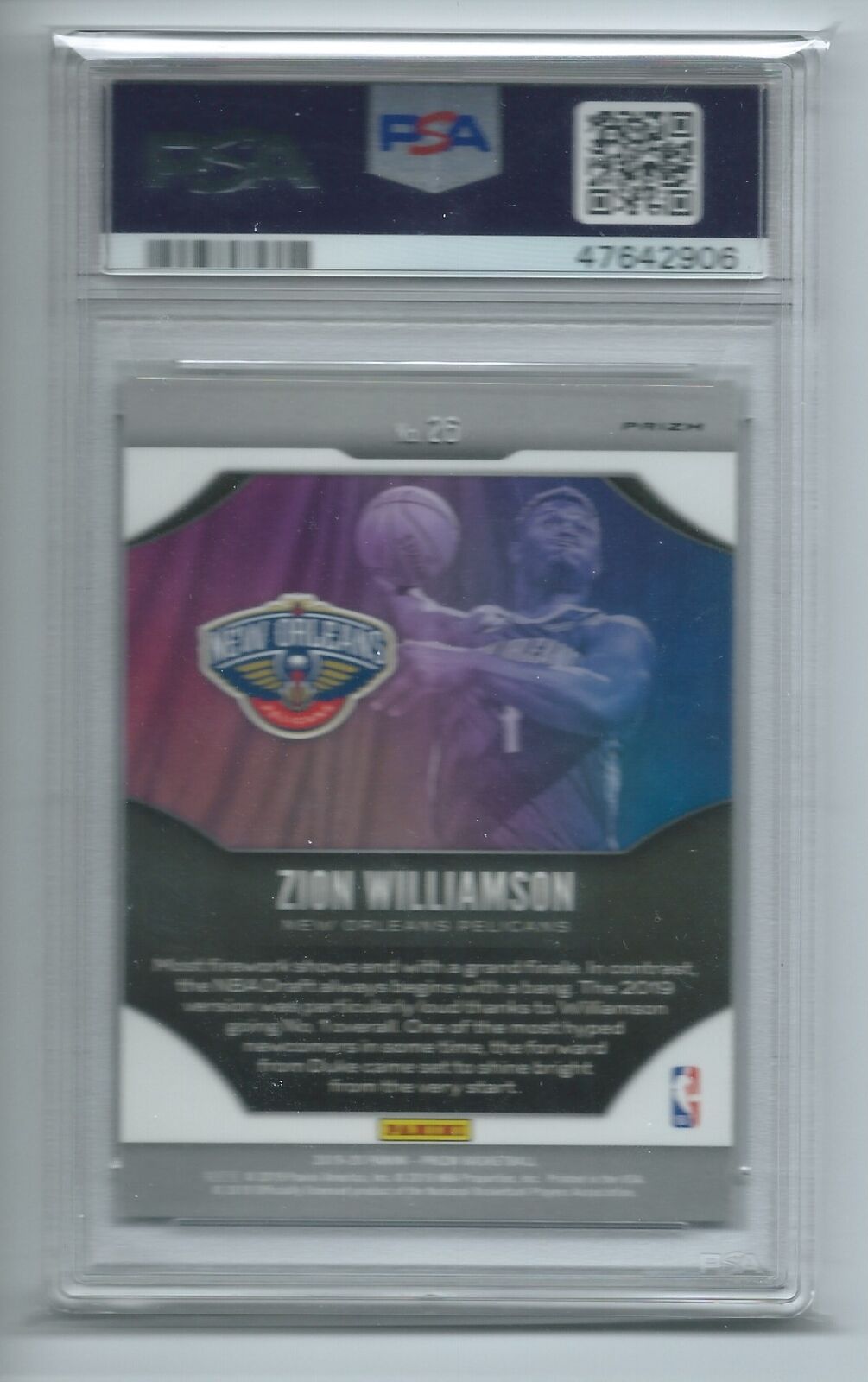 ZION WILLIAMSON 2019-20 PANINI PRIZM FIREWORKS FAST BREAK PRIZM RC PSA 10 GEM