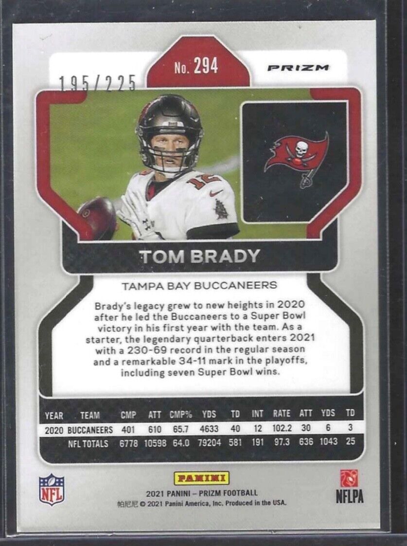TOM BRADY 2021 PANINI PRIZM PURPLE CRACKED ICE PRIZM #D 195/225