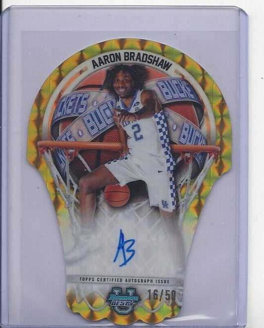 AARON BRADSHAW 2023 BOWMAN BEST BUCKETS GOLD GEOMETRIC REFRACTOR ONCARD AUTO /50