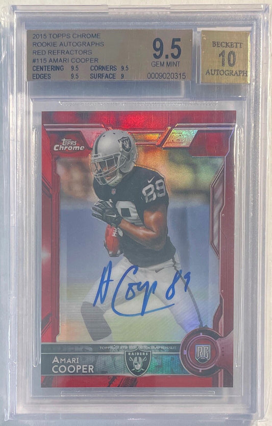 AMARI COOPER 2015 TOPPS CHROME RED REFRACTOR AUTO ROOKIE RC #D 1/5 BGS 9.5 10 AU