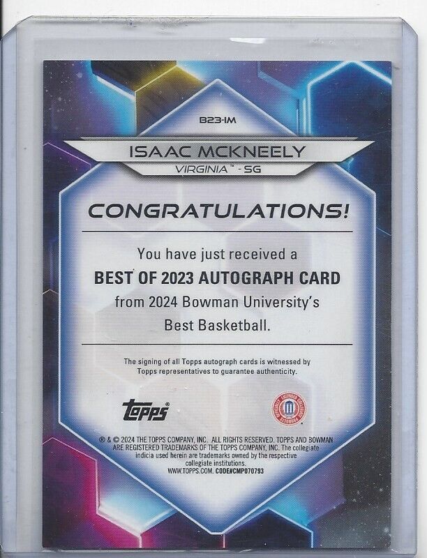 ISAAC MCKNEELY 2023 BOWMAN'S BEST UNIVERSITY ORANGE GEOMETRIC REFRACTOR AUTO /25