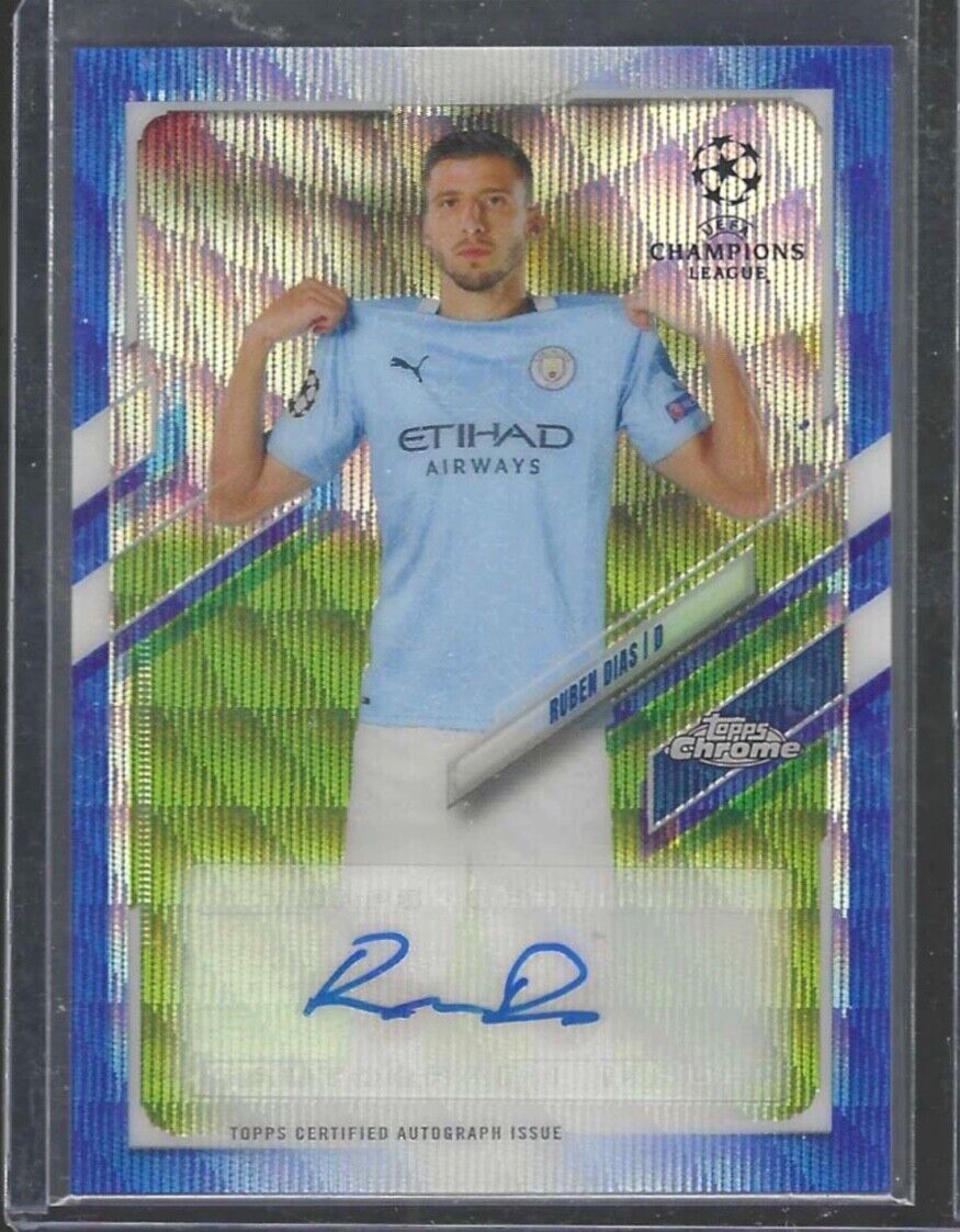 RUBEN DIAS 2020-21 TOPPS CHROME UEFA BLUE WAVE REFRACTOR AUTO #D /75