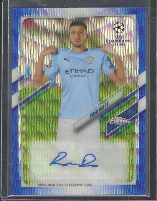 RUBEN DIAS 2020-21 TOPPS CHROME UEFA BLUE WAVE REFRACTOR AUTO #D /75
