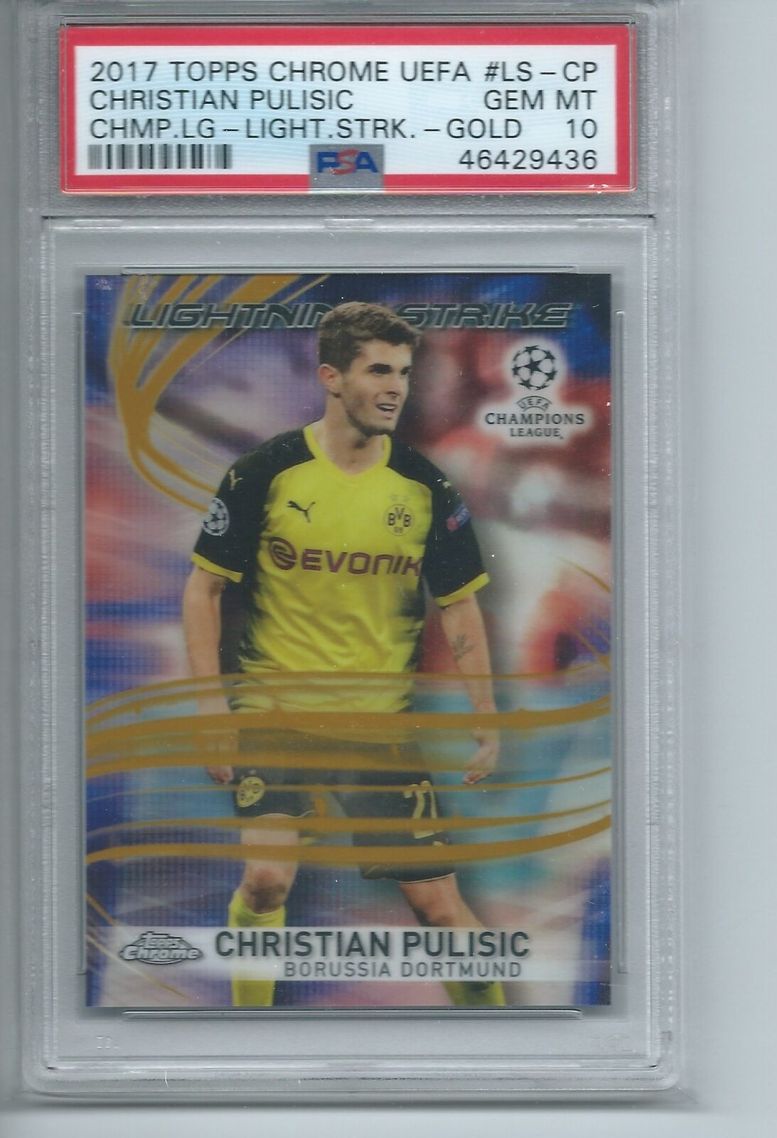 CHRISTIAN PULISIC 2017 TOPPS CHROME LIGHTNING STRIKE GOLD REFRACTR RC /50 PSA 10