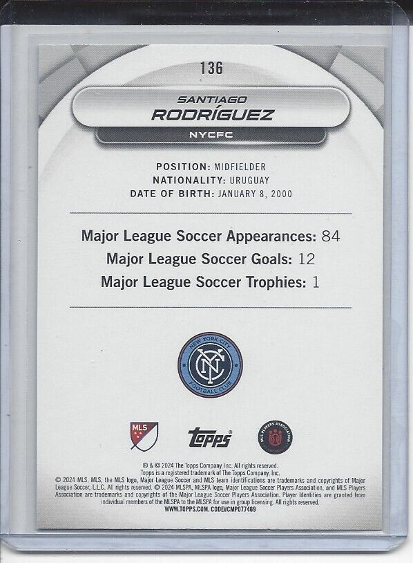 SANTIAGO RODRIGUEZ 2024 TOPPS MLS SUPERSTARS MOLTEN RARE RED GOLD RC #136