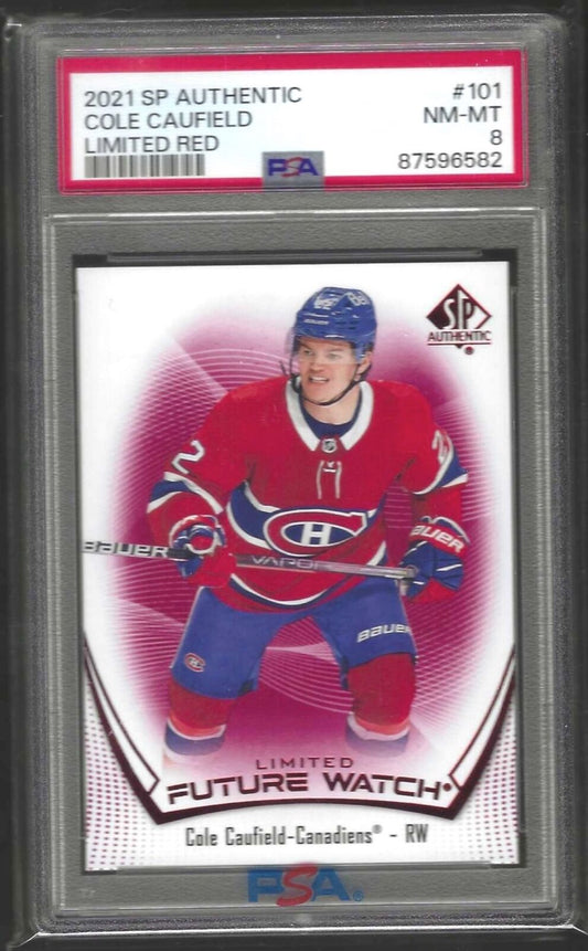 COLE CAUFIELD 2021 SP AUTHENTIC FUTURE WATCH LIMITED RED RC #101 PSA 8 POP 9