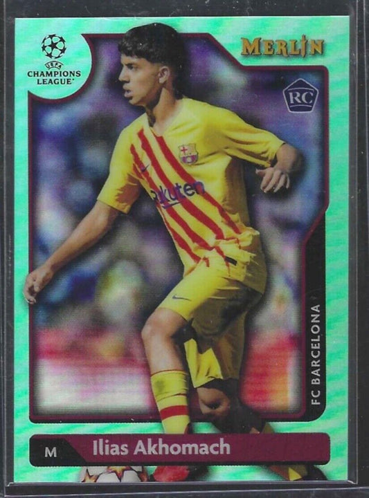 ILIAS AKHOMACH 2021-22 TOPPS MERLIN AQUA REFRACTOR ROOKIE RC #D 078/199