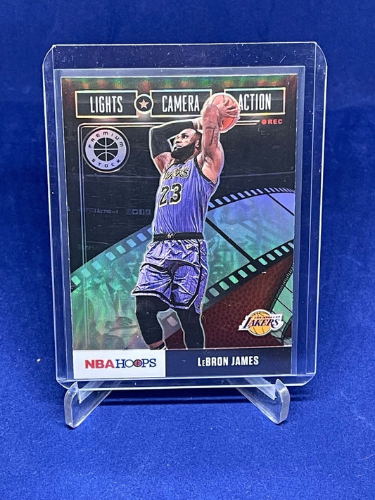 LEBRON JAMES 2019-20 NBA HOOPS PREMIUM LIGHTS CAMERA ACTION SILVER PRIZM #20
