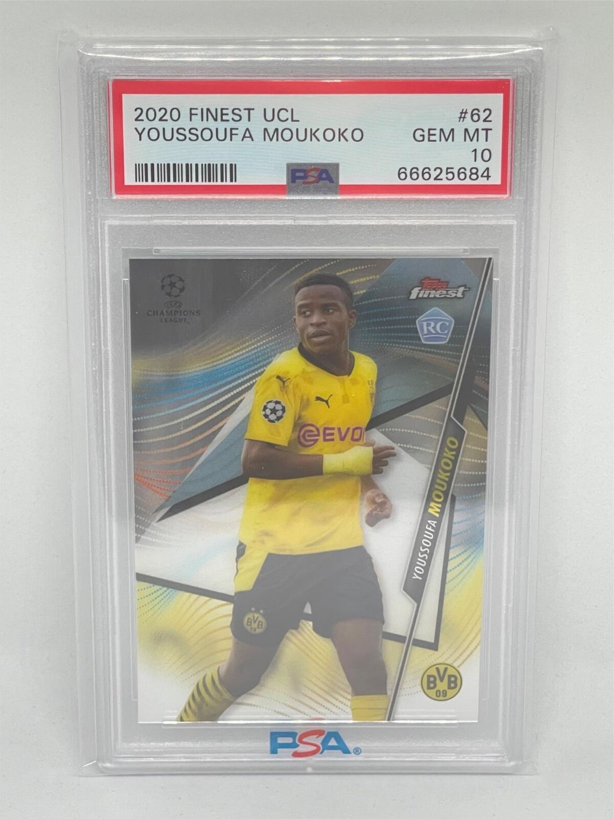YOUSSOUFA MOUKOKO 2020 TOPPS FINEST UEFA CHAMPIONS LEAGUE #62 ROOKIE RC PSA 10