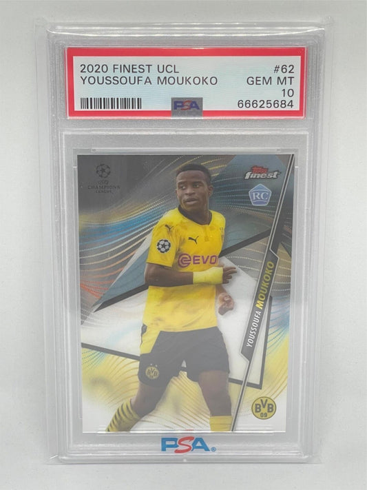 YOUSSOUFA MOUKOKO 2020 TOPPS FINEST UEFA CHAMPIONS LEAGUE #62 ROOKIE RC PSA 10
